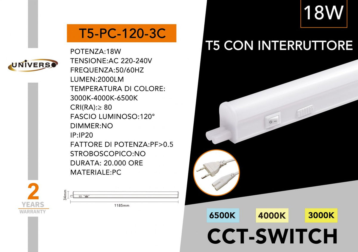 Supporto di montaggio per illuminazione – T5-PC-120-3C
