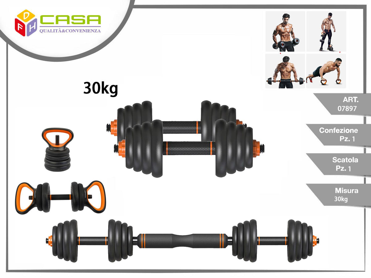 SET MANUBRI E BILANCIERE 30 kg