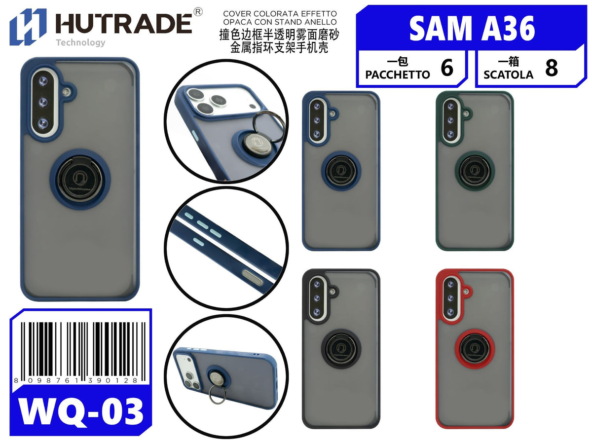 WQ-03 COVER COLORATA EFFETTO OPACA CON STAND ANELLO SAM A36
