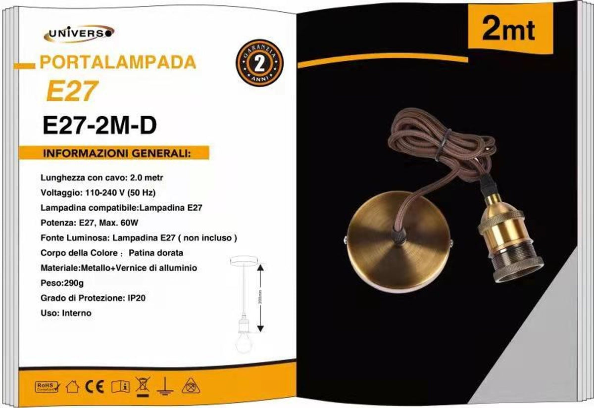 Portalampada con cavo – E27-2M-D