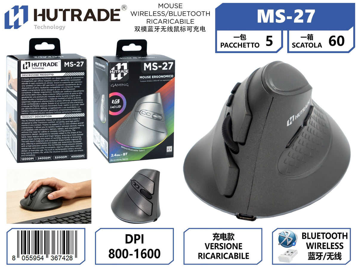 MS-27 MOUSE DUALMODE RICARICABILE WIRELESS/BLUETOOTH INGRESSO TYPE-C