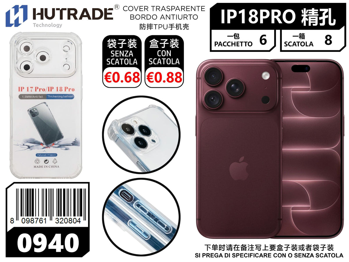 0940 COVER TRASPARENTE TPU BORDI RINFORZATI ANTIURTO IP18PRO