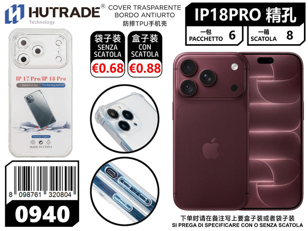0940 COVER TRASPARENTE TPU BORDI RINFORZATI ANTIURTO IP18PRO