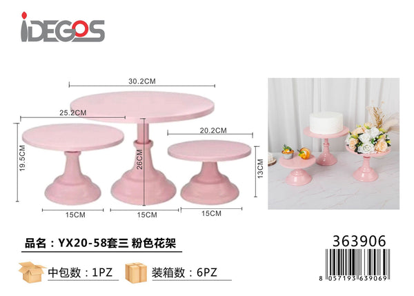 Alzata per torte set da 3 pezzi rosa, modello YX20-58