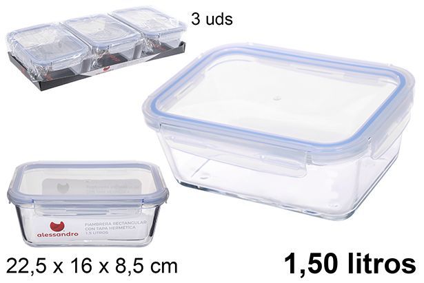 Contenitore per alimenti vetro rettangolare con coperchio ermetico 1.5l