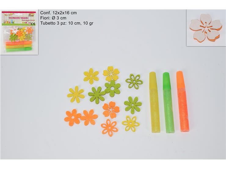 Fiorellini feltro c/3 tubetti colla glitter sed9021