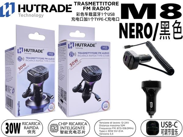M8 TRASMETTITORE MULTICOLORE FM AUTO BLUETOOTH 1 INGRESSO USB 1 INGRESSO TYPE-C