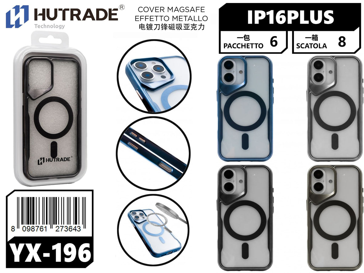 YX-196 COVER TRASPARENTE BORDO COLORATA MAGSAFE IP16 PLUS