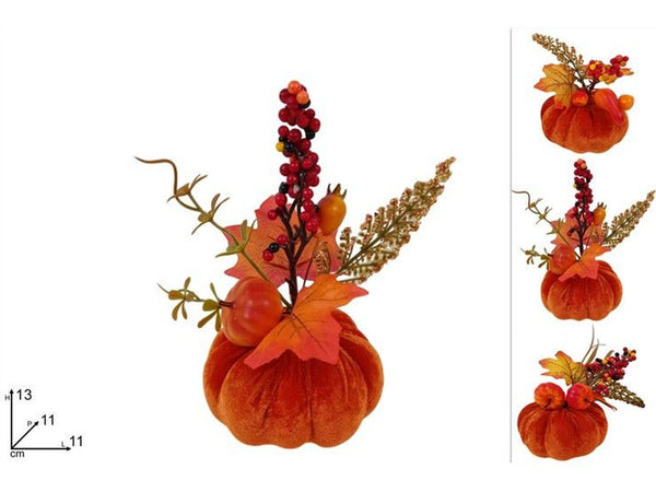 Zucca decorativa con composizione autunnale 11 × 11 × 13 cm