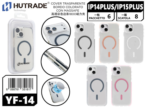 YF-14 COVER TRASPARENTE BORDO COLORATO CON MAGSAFE IP15 PLUS/14 PLUS