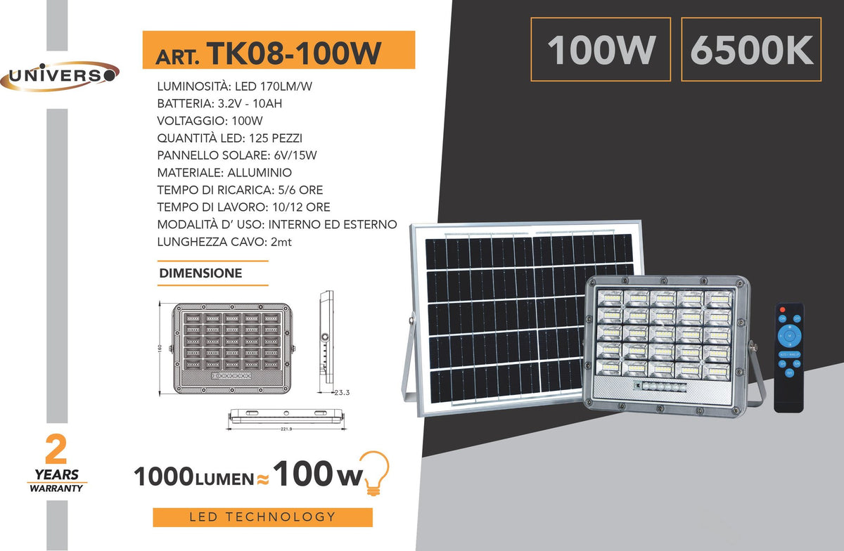 Faretto Solare Universo – TK08-100W
