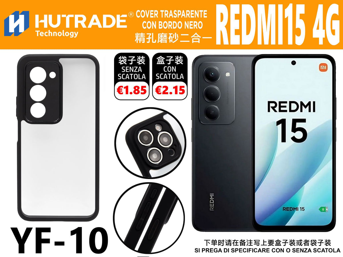 YF-10 COVER TRASPARENTE CON BORDO NERO REDMI 15
