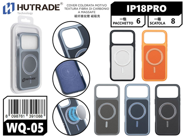 WQ-05 COVER COLORATA MOTIVO TEXTURA FIBRA DI CARBONIO A MAGSAFE IP18 PRO