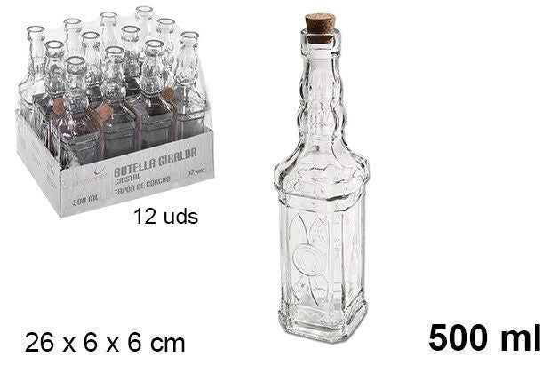 Bottiglia vetro quadrato con tappo sughero 500 ml