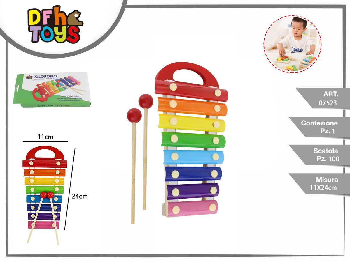 Xilofono giocattolo a 8 barre con due bacchette, 24 cm