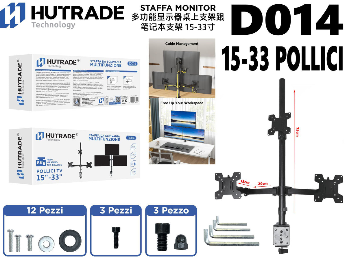 D014 SUPPORTO PER TRE MONITOR MULTIFUNZIONE 15-33 POLLICI