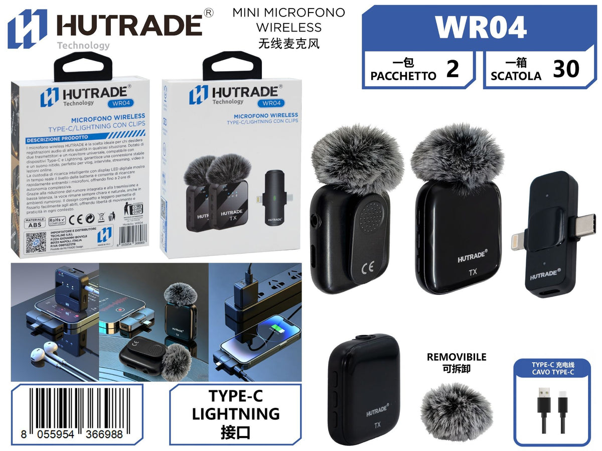 WR04 DUO MICROFONO WIRELESS ATTACCO TYPE-C/LIGHTNING