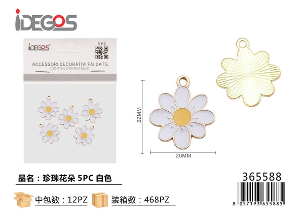 Set di 5 ciondoli decorativi a fiore, bianco