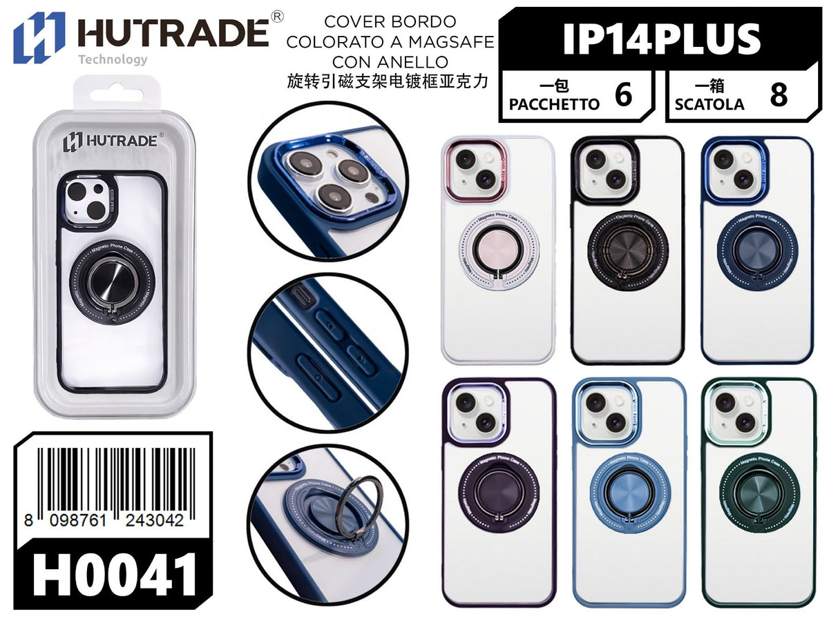 H0041 COVER BORDO COLORATO A MAGSAFE CON ANELLO IP14PLUS