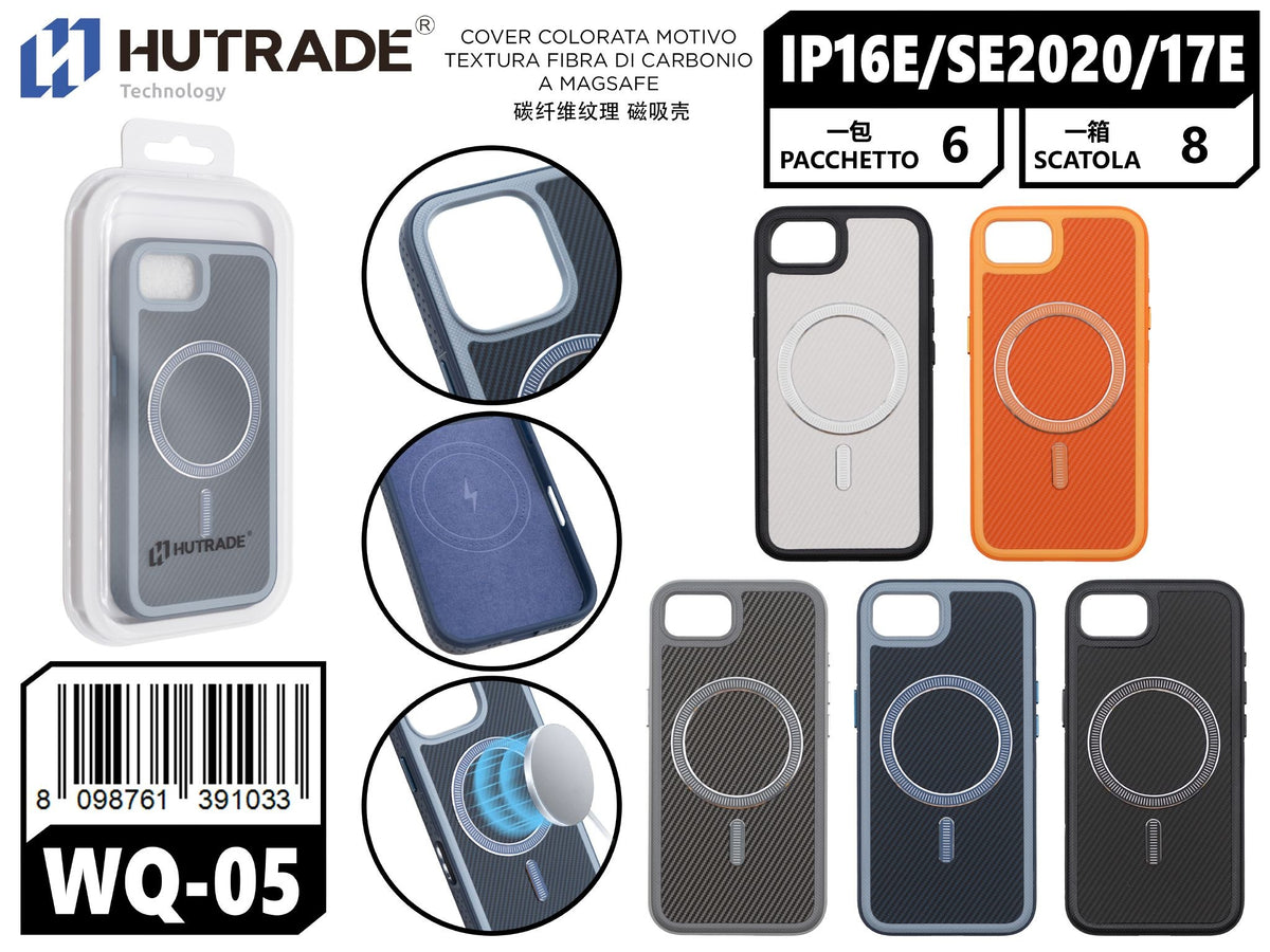 WQ-05 COVER COLORATA MOTIVO TEXTURA FIBRA DI CARBONIO A MAGSAFE IP16E/17E