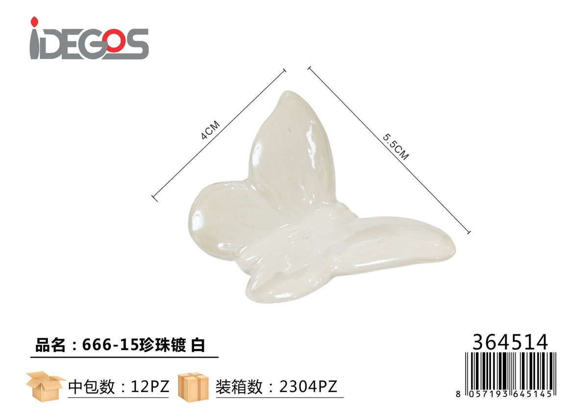 Farfalla decorativa in ceramica con finitura perlata