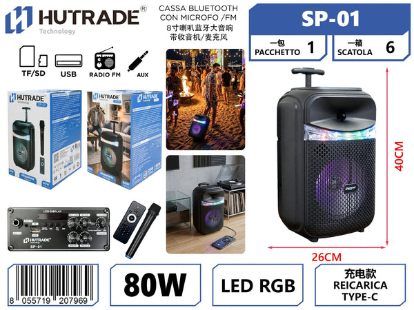 SP-01 CASSA BLUETOOTH CON MICROFO /FM DA 80W