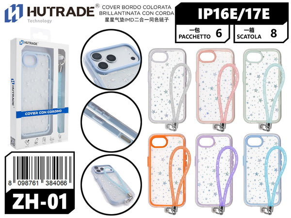 ZH-01 COVER BORDO COLORATA BRILLANTINATA CON CORDA IP16E/17E