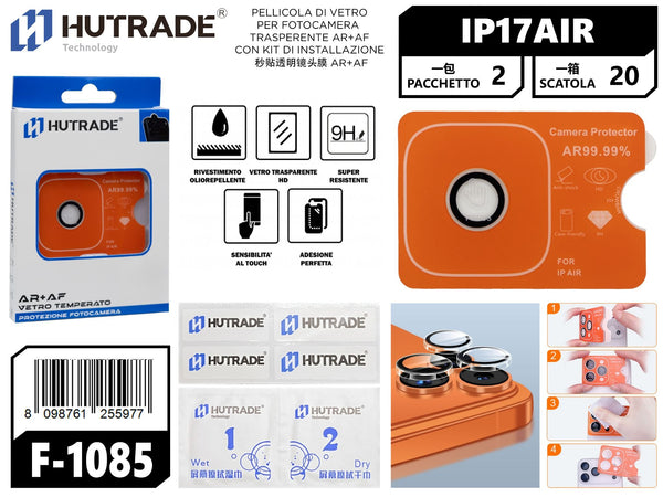 PELLICOLA DI VETRO PER FOTOCAMERA TRASPERENTE AR+AF CON KIT DI INSTALLAZIONE IP17AIR – F1085 569008