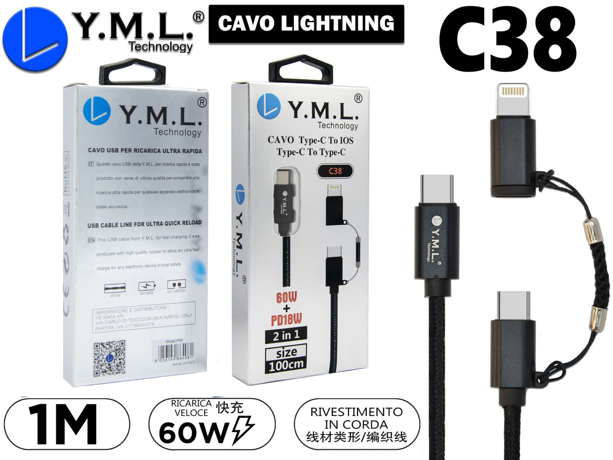 C38 CAVO TYPE-C/LIGHTNING 1 METRO 60WPD18W