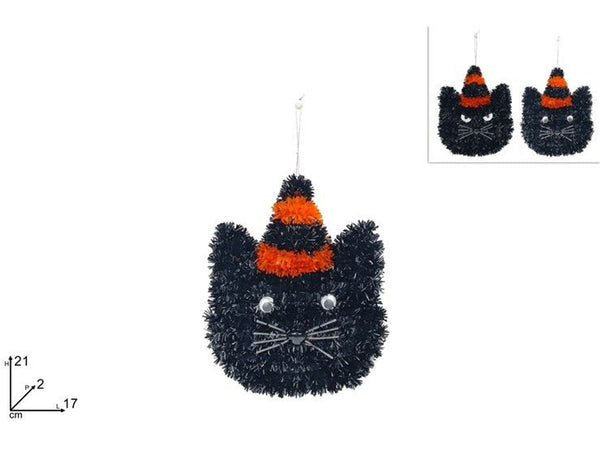 Testa di gatto Halloween con cappello da strega 21 × 17 × 2 cm