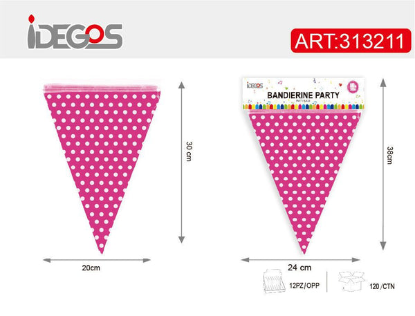 Festone a bandierine a pois, 10 m, fucsia