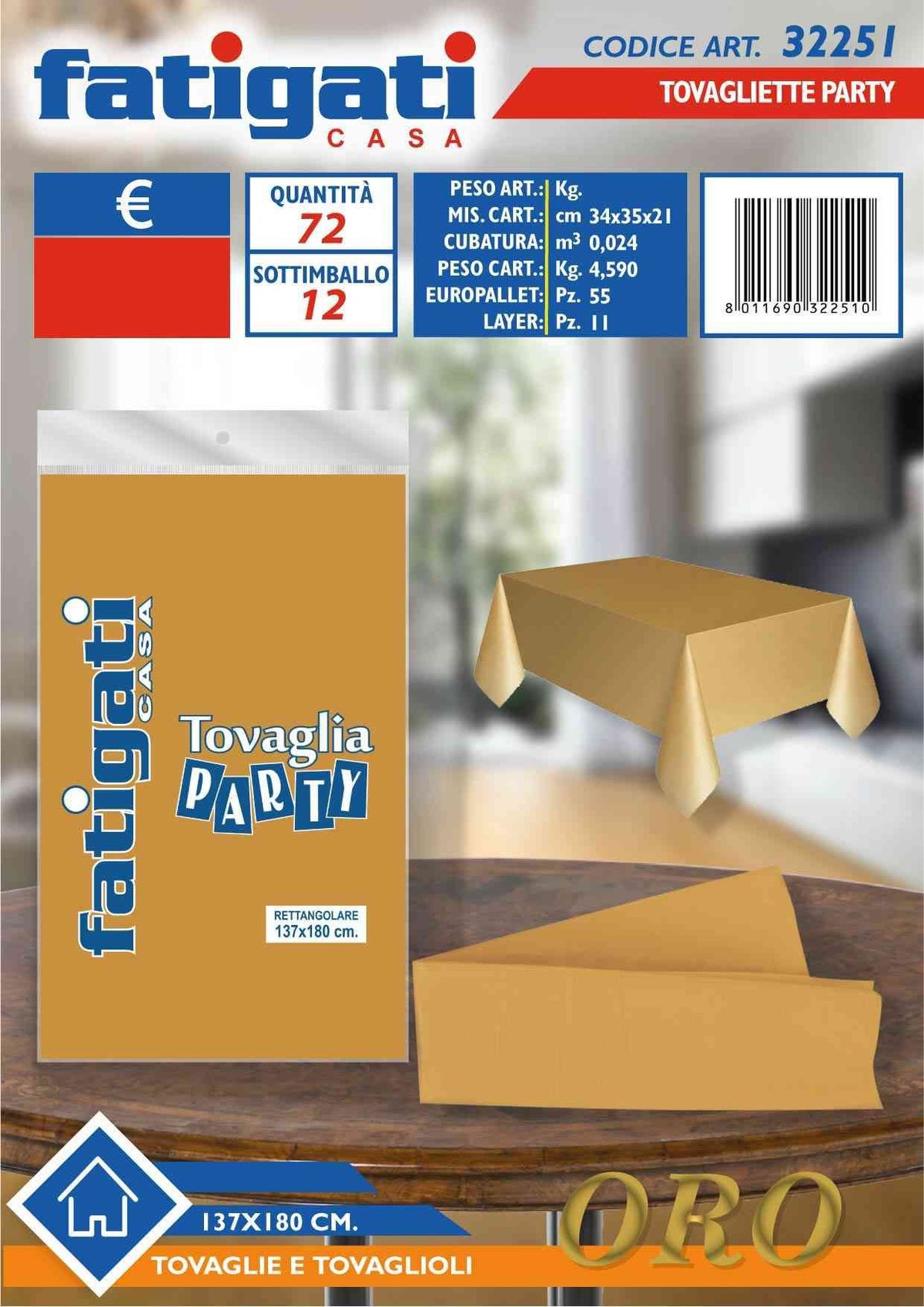 TOVAGLIA PARTY ORO 137 × 180 cm.