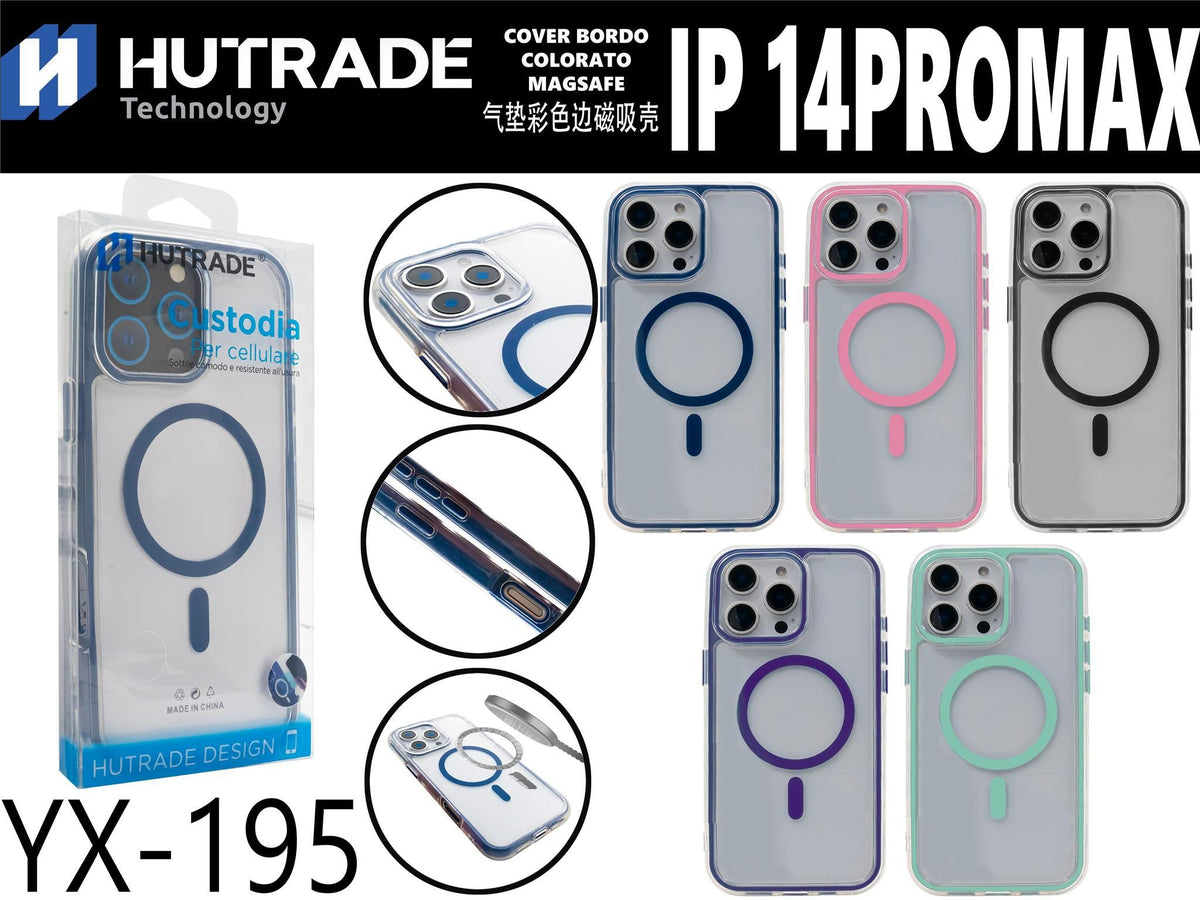 YX-195 COVER TRASPARENTE BORDO COLORATA MAGSAFE IP14 PRO MAX