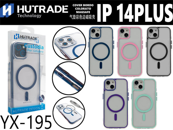 YX-195 COVER TRASPARENTE BORDO COLORATA MAGSAFE IP14 PLUS