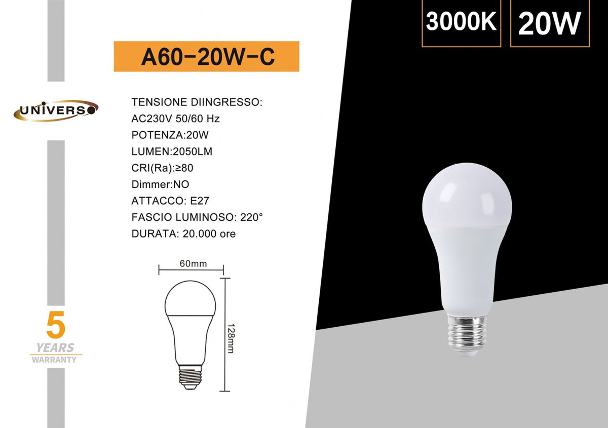 Lampadina LED E27 – A60-20W-C