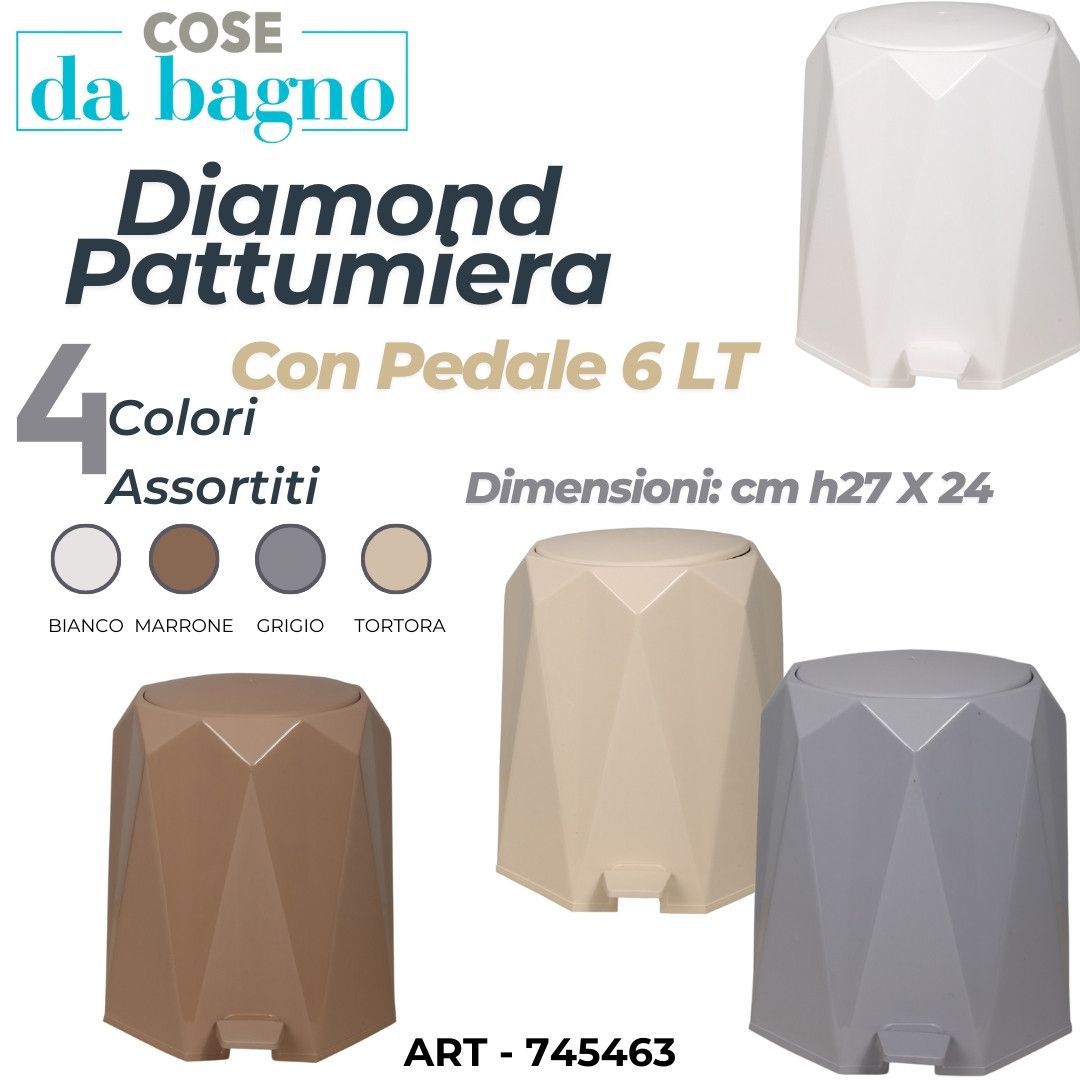 Diamond pattumiera con pedale 6lt colori assortiti