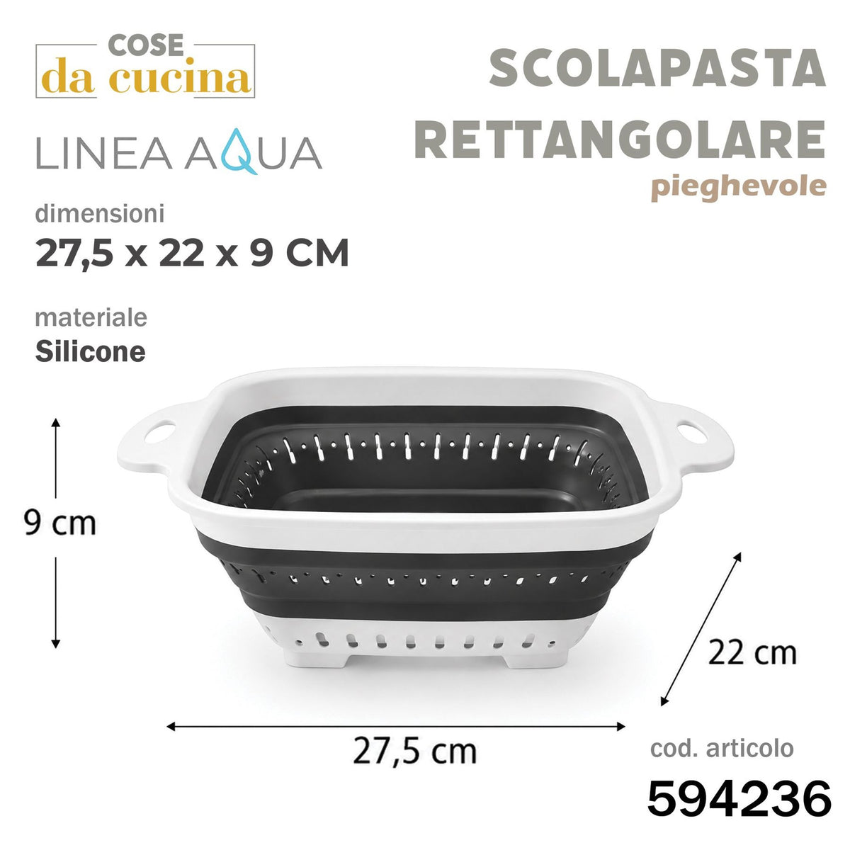 Linea aqua- scolapasta rettangolare pieghevole 27,5 × 22 × 9 cm