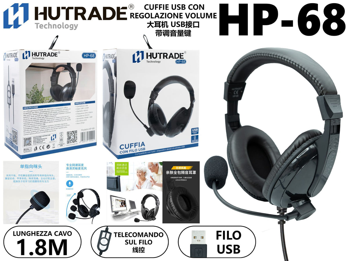 HP-68 CUFFIE USB CON REGOLAZIONE VOLUME
