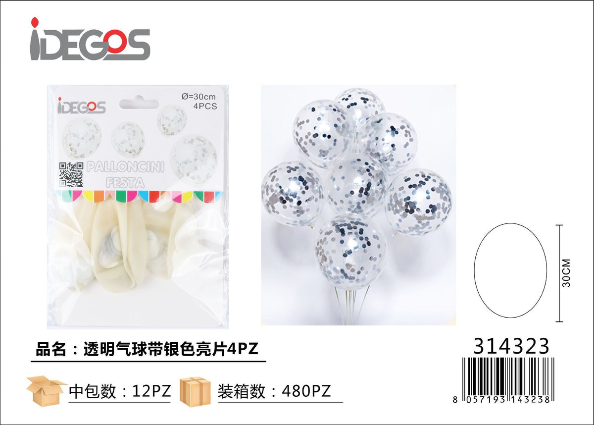 Palloncini trasparenti con coriandoli, 4 pezzi