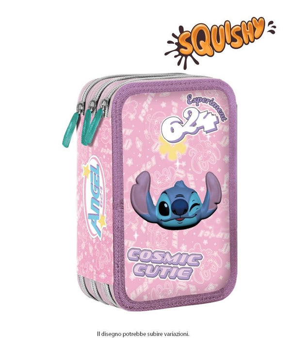 Squishy, astuccio scuola a tre zip con decorazione in rilievo