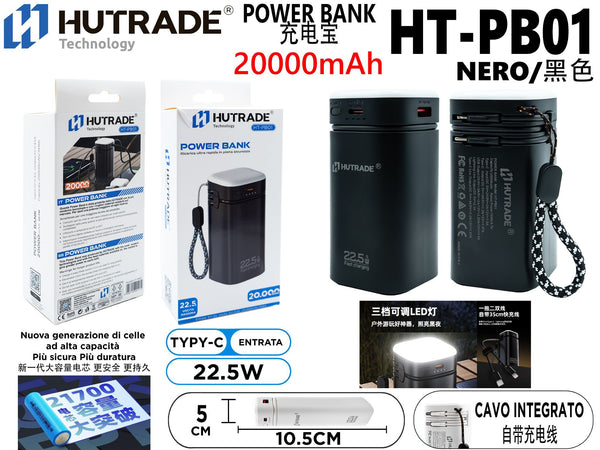 HT-PB01 POWER BANK DA 20000MAH CON FILO CARICA RAPIDA DA 22.5W
