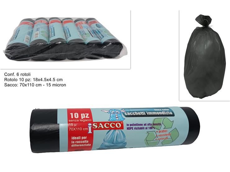 SACCHI RIFIUTI 10 pz 70 × 110 15MC NERO 004 BLACK/23841310/21