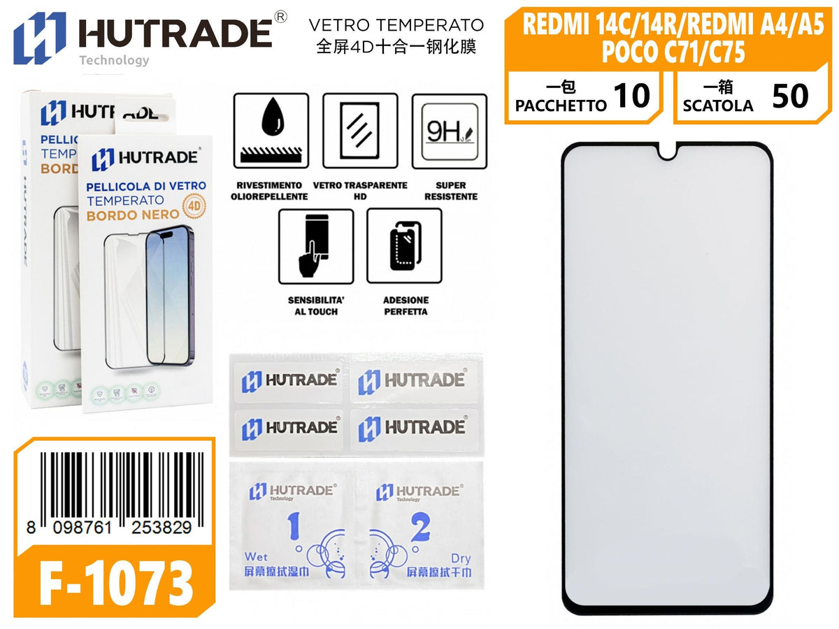 PELLICOLA DI VETRO 4D 10 IN 1 REDMI 14C//14R REDMI A4/A5 POCO C71/C75