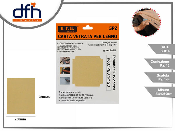 CARTA VETRATA PER LEGNO 5 pz
