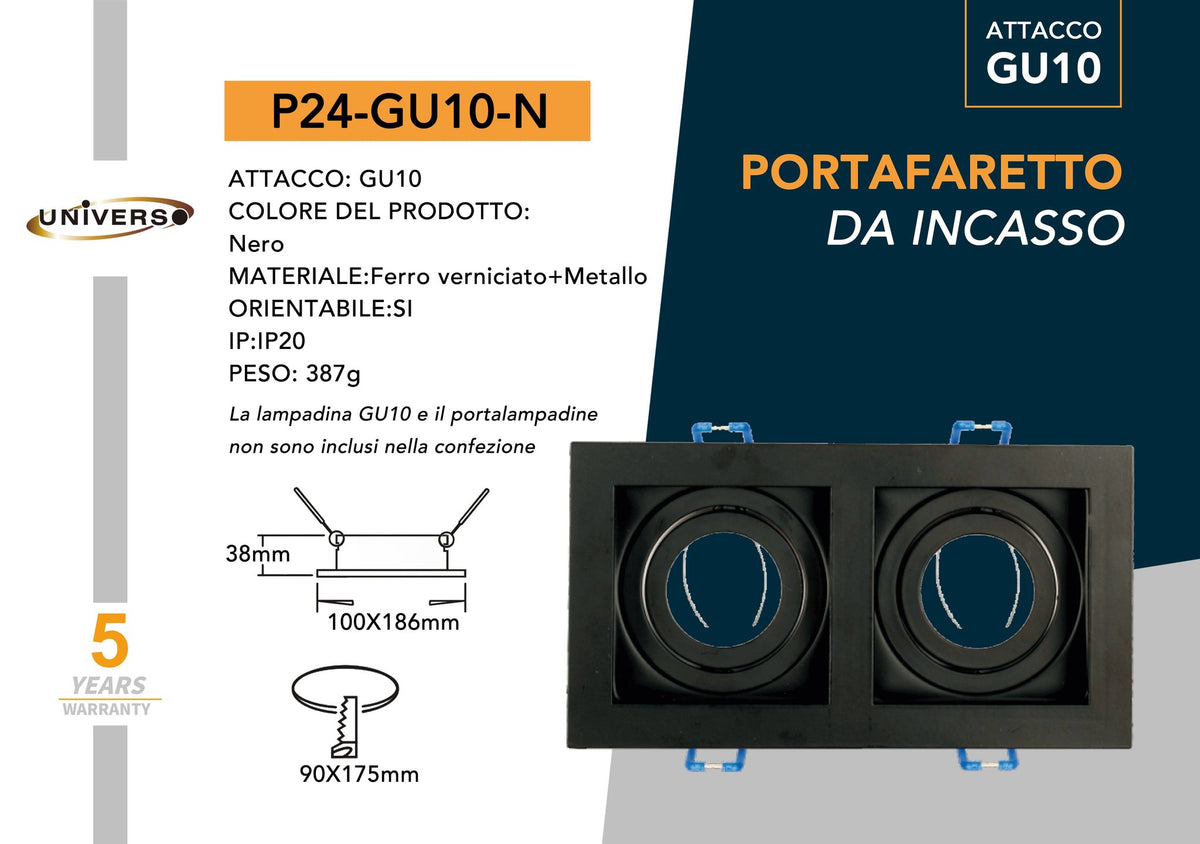 Porta Faretto Quaderato Nero Universo – P24-N