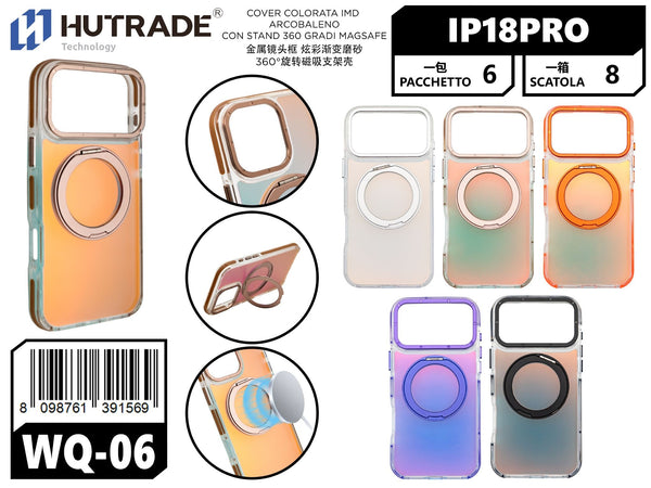 WQ-06 COVER COLORATA IMD ARCOBALENO CON STAND 360 GRADI MAGSAFE IP18 PRO