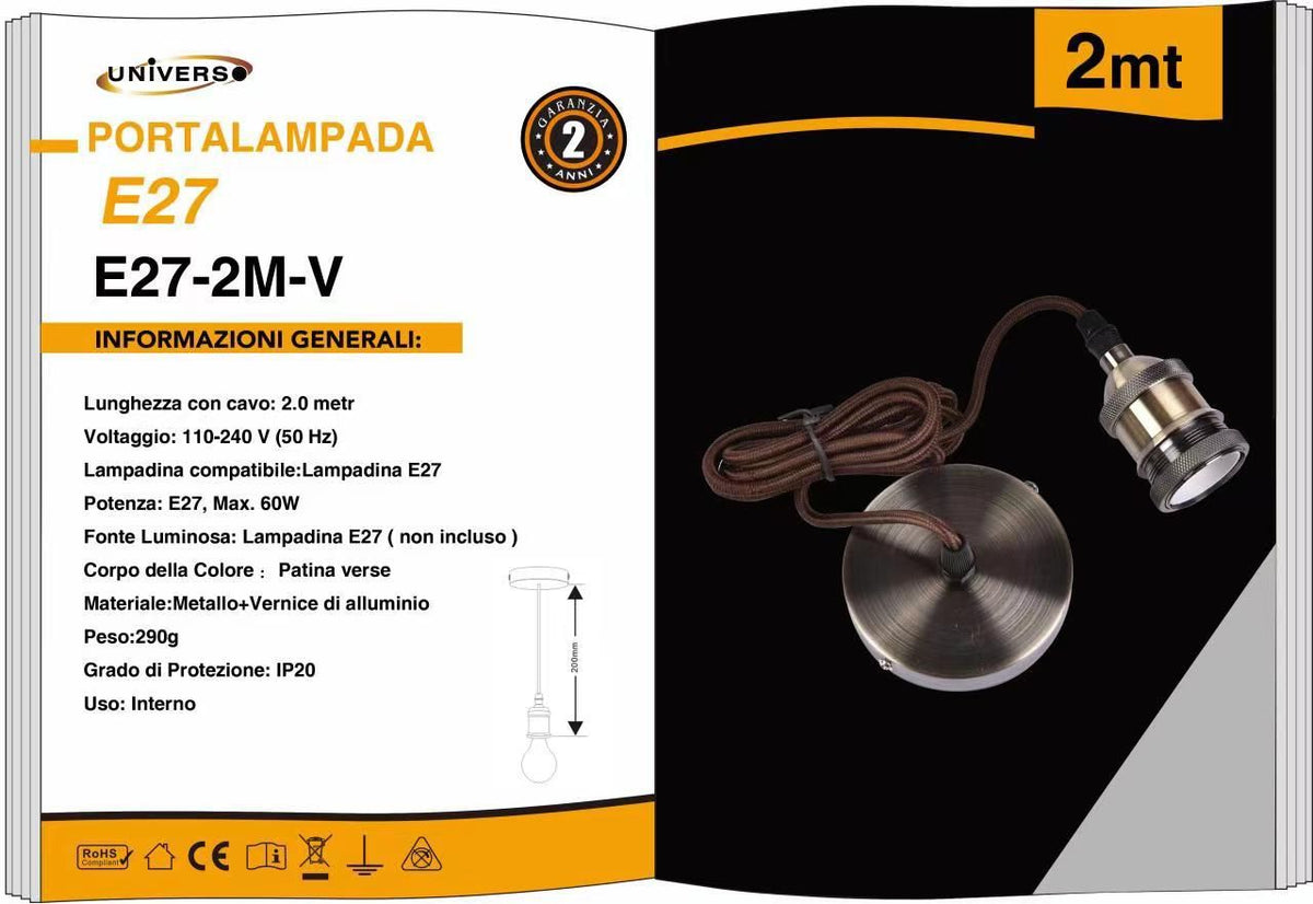 Portalampada con cavo – E27-2M-V