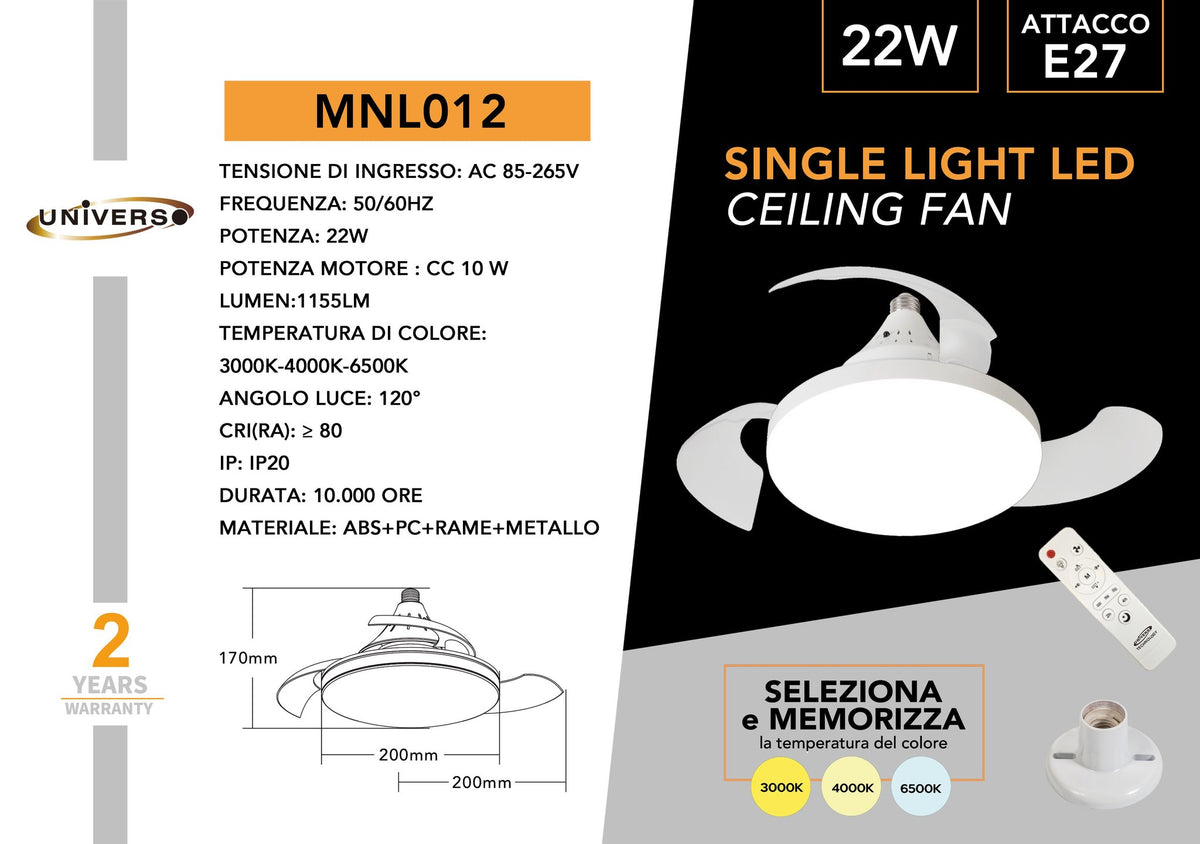 Plafoniera con ventilatore – MNL012