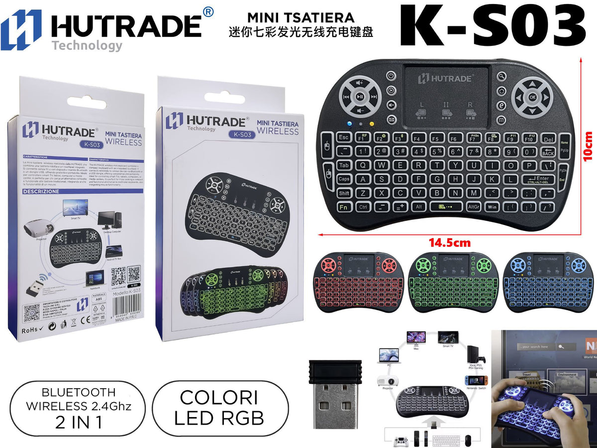 K-S03 MINI TASTIERA WIRELESS RICARICABILE LUCE RGB