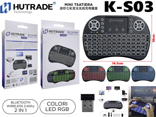 K-S03 MINI TASTIERA WIRELESS RICARICABILE LUCE RGB